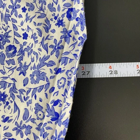 Per Se Shirt Womens 1X Blue White Floral Button Front Long Sleeve Cotton Top - Picture 10 of 13